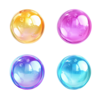 Colorful soap bubbles in vibrant shades resting on a transparent background, showcasing their iridescent beauty in a cheerful display, Colorful Soap Bubbles Set on transparent background png
