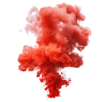Captivating explosion of vibrant red paint creating a dramatic smoke cloud against a transparent background, red paint splash explosion smoke cloud isolated on transparent background png