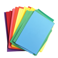Stacked colored paper sheets on a transparent background display vibrant hues and textures, Blank colored paper sheet on transparent backgroundfile. png