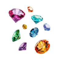 Colorful diamonds of various shapes and sizes floating in the air against a clean transparent background, various colorful of diamonds floating on the airisolated transparent background png