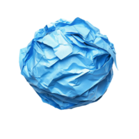 A crumpled blue paper ball on a transparent background, highlighting the texture and color contrasts in a minimalist setting, Crumpled paper ball on transparent backgroundfile png