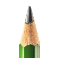 Closeup view of the tip of a sharpened green pencil on a transparent background showcasing its intricate details, tip of green pencil isolated on transparent background png