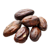 Cocoa beans arranged on a transparent background showcasing their rich texture and color, highlighting the beauty of natural ingredients, Cocoa beans isolated on transparent background png