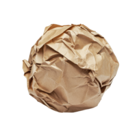 Crumpled brown paper ball resting on a clean transparent surface, showcasing recycled materials texture and form, paper ball Crumpled piece of recycled paper on transparent backgroundfile png