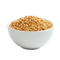 Soybeans in a transparent bowl on a plain transparent background, showcasing their texture and natural color, Soybeans in transparent bowl isolated on transparent background png