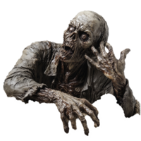 A terrifying zombie rises from its grave surrounded by dirt on a stark transparent background, Zombie Rising from Grave on transparent background png