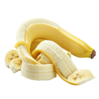 Peeled banana slices on a clean transparent background showcasing fresh and ripe fruit ready for snacking or use in recipes, Peeled banana slices isolated on transparent background png