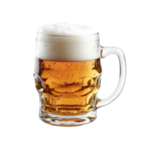 A frothy mug of fresh beer showcases its golden hue against a clean transparent background, Mug fresh beer with cap of foam isolated on transparent background png