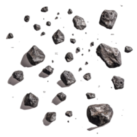A collection of asteroids scattered on a transparent background for artistic display and study, Asteroids on transparent background png