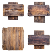 Rustic wooden signs in various shapes isolated on a clean transparent background for design and decor use, wooden rustic old signs isolated on transparent background png