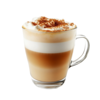 Delicious cappuccino topped with creamy foam and dusted with cocoa on a bright transparent background, Delicious cappuccino on transparent background png