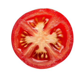 recién rebanado tomate revelador semillas y jugoso interior en un limpiar transparente fondo, rebanada tomate en transparente antecedentes png