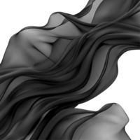 Elegant black fabric waves gracefully flow across a clean transparent background showcasing movement and texture, Elegant Black Fabric Waves on transparent background png