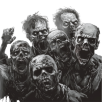 A horde of terrifying zombies emerging from a dark background, ready to instill fear in any horror enthusiast, Terrifying Zombies on Transparent Background, Horror Concept, banner png