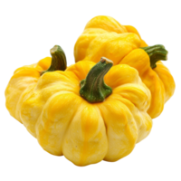 Fresh patty pan patisson squash displayed on a transparent background, showcasing its unique shape and vibrant color, patty pan patisson squash on transparent background png