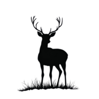 Silhouette of a deer standing gracefully on a transparent background, highlighting its antlers and serene posture, silhouette of deer on transparent background png