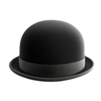 Black bowler hat isolated on a transparent background, showcasing its unique shape and classic design, Bowler hat isolated on a transparent background png