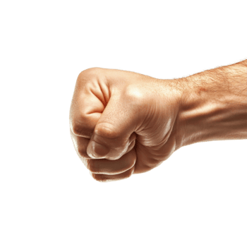 A strong fist thrust forward in a confident gesture against a clean transparent background, Fist outstretched forward, side view, isolated on transparent background png