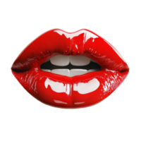 Vibrant glossy red lips resting elegantly against a clean transparent background, showcasing a bold and striking aesthetic, Glossy Red Lips on transparent background png
