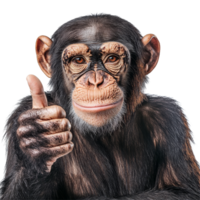 Chimpanzee giving a thumbs up gesture while isolated on a transparent background, displaying a positive expression and attitude, Chimpanzee Giving ThumbsUp Isolated on transparent background png