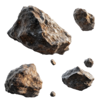 Flying asteroids in isolation captured in a cosmic setting with detailed textures and various sizes, flying asteroids isolated png
