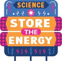 Power backup with store energy typography, flat sticker vector
