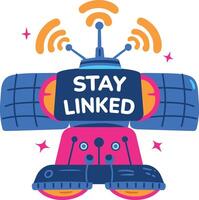 A flat sticker of satellite signals with stay link text vector