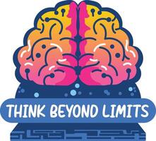 Human brain with think beyond limits text, flat sticker vector