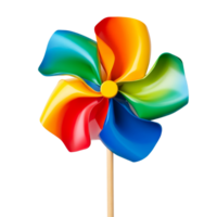 A colorful pinwheel spins gently against a clean transparent background, showcasing vibrant hues of red, blue, green, and yellow, Colorful Pinwheel on transparent background png