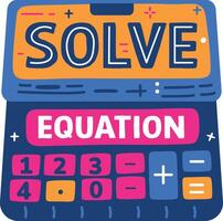 Maths calculator with solve equation text, flat sticker vector