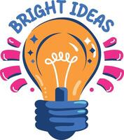 Light Bulb with bright ideas text, flat sticker vector