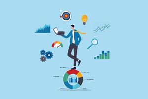 Data analysis, datum analytics or customer insight, graph and chart statistics diagram, forecasting model, predictive or data visualization concept, businessman working with data on computer laptop. vector