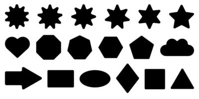 Rounded corner shapes. square, rectangle, hexagon, diamond geometric icons. Organic fun starburst arrow, squircle block infographic clipart. discount label card, free sticker, blob price tag. vector