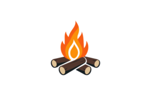 A bright flame dances above a stack of logs, creating a warm and inviting fire scene. png