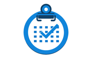 3D illustration of a blue calendar with a checkmark clipboard, symbolizing organization, planning, and scheduling efficiency. png