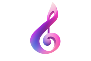 A stylized musical note design with gradient colors, emphasizing creativity and artistic expression. png