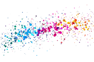 A vibrant array of colorful splashes resembling paint droplets, creating a dynamic and artistic visual flow. png