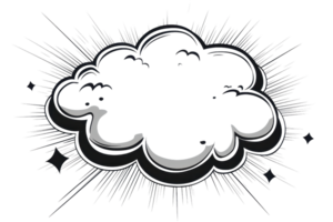 A stylized cloud with swirling edges, surrounded by radiating lines, creating a dramatic visual effect. png