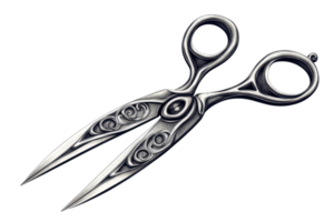 Elegantly designed scissors with a polished finish and intricate detailing on the handles. png