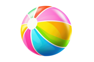 A colorful beach ball featuring bright stripes in various shades, perfect for summer fun and outdoor activities. png