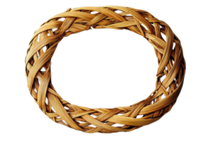 A woven circular object crafted from natural materials, showcasing intricate patterns and a warm, earthy color. png