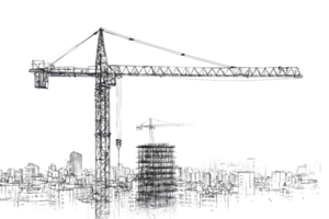 A construction crane towering over a developing structure, highlighting the intricacies of modern architecture and engineering. png
