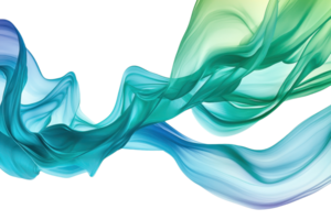 A flowing abstract design featuring soft waves of teal and green against a transparent background, conveying a sense of calm and fluidity. png