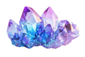 A stunning cluster of crystalline formations exhibiting vibrant hues of blue, purple, and pink, showcasing sharp points and a translucent quality. png
