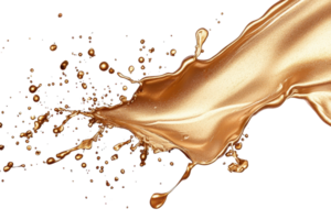 A dynamic splash of gold paint against a transparent background, showcasing vibrant fluidity and artistic expression. png