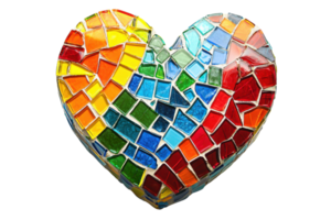 A colorful mosaic heart composed of various vibrant tiles arranged in a beautiful pattern. png