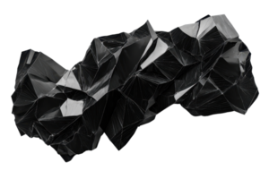 A crystalline black mineral with sharp, angular facets and an intricate, twisted form. png