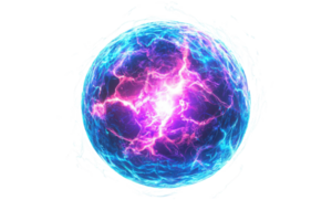 A glowing, electrified sphere radiating vibrant blue and pink energy, creating a striking visual of dynamic power. png