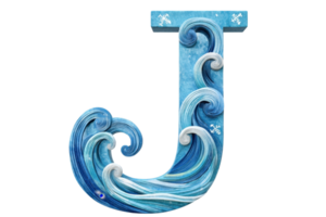 A stylized letter J featuring dynamic wave patterns in varying shades of blue, evoking a sense of fluidity and movement. png
