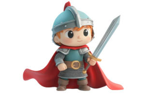A charming cartoon knight with a helmet, a red cape, and a sword, embodying a playful, adventurous spirit. png
